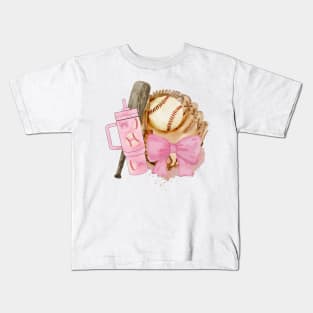 Baseball Coquette Bow, Soft Girl Era, Coquette Baseball, Baseball Mom Kids T-Shirt